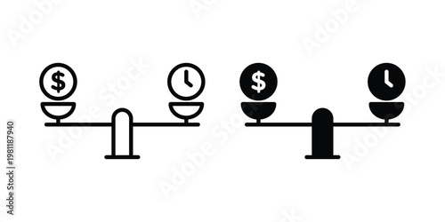 Time and money scale icon clip art collection. Editable stroke icons
