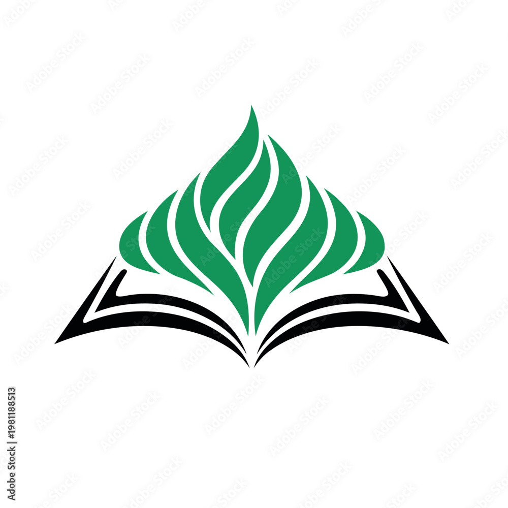 Fototapeta premium Book Transforming Into Green Leaf Mountain Landscape Illustration