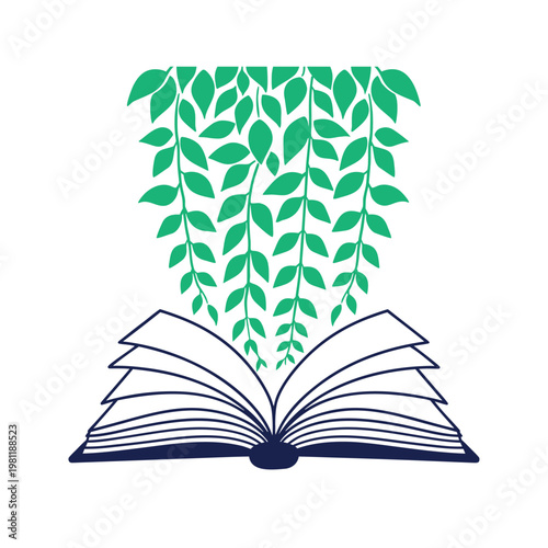 Book Pages Growing Into Hanging Green Leaf Vines Illustration