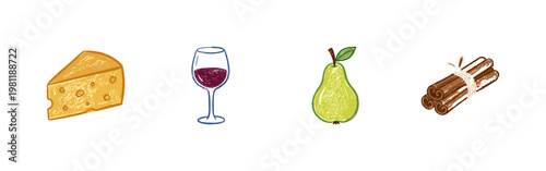 Gourmet Wine and Cheese Tasting Appetizers with Inky Brush Strokes and Crayon Colorful Aesthetic