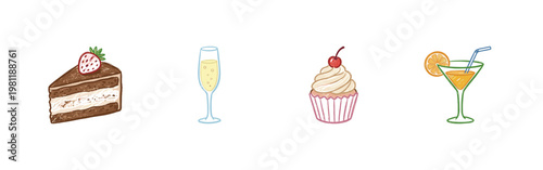 Restaurant Food and Fine Dining Gourmet Menu Elements with Crayon Colorful Style and Fluid Crayon Pencil Texture