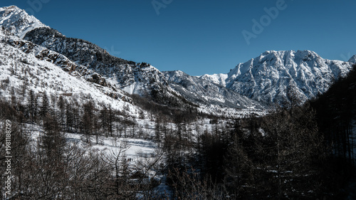 Snowshoeing in the Clarée valley in winter - France