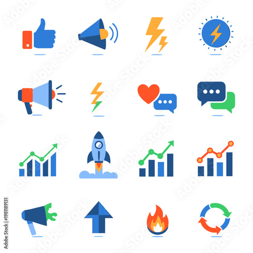 Digital marketing and business growth icons set