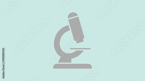 Gray vector illustration of a microscope on a light green background for science and education use