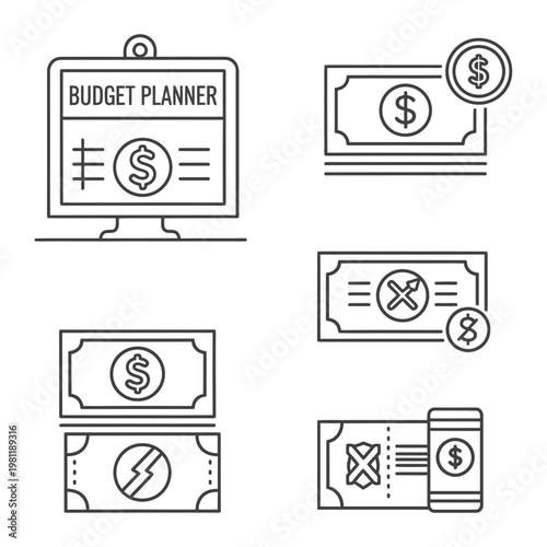 Budget planner and financial transactions icons