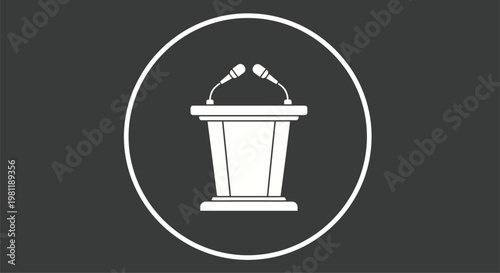 Minimalist icon of a speaker's podium with dual microphones, ideal for illustrating public speaking, conferences, or important announcements.