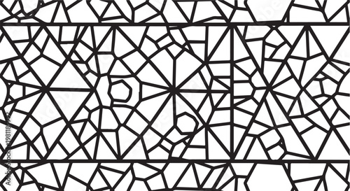 Geometric, black, abstract, line art, decorative border, seamless pattern, vector design