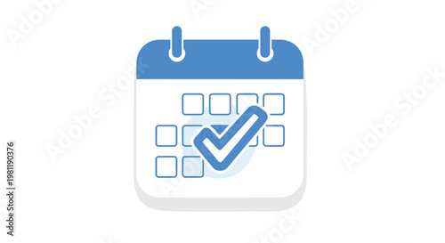 Calendar featuring a prominent blue checkmark, symbolizing a confirmed appointment, completed task, or successful event scheduling.