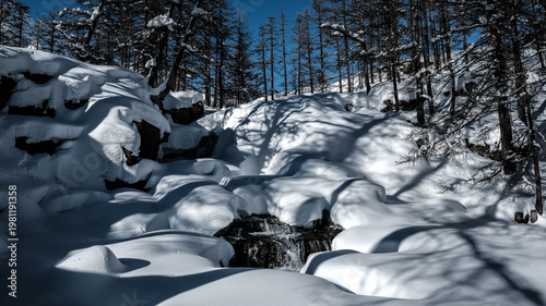 Snowshoeing in the Clarée valley in winter - France