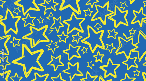 Hand drawn star seamless repeat pattern vector for festive kids textile wrapping paper wallpaper and celebratory surface design