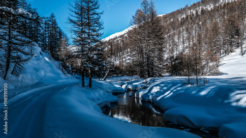 Snowshoeing in the Clarée valley in winter - France
