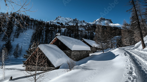Snowshoeing in the Clarée valley in winter - France