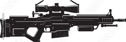 Black tactical rifle, assault gun, machine gun, firearm vector