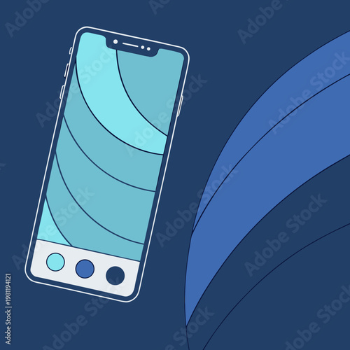 A blue smartphone with a wave pattern on the screen