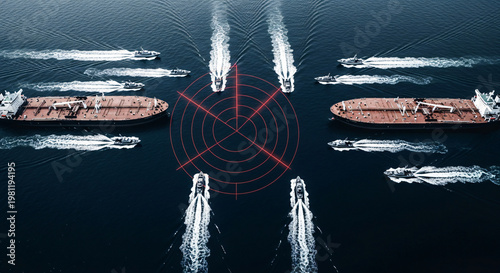 Aerial View of Maritime Surveillance with Radar Target on Cargo Ships