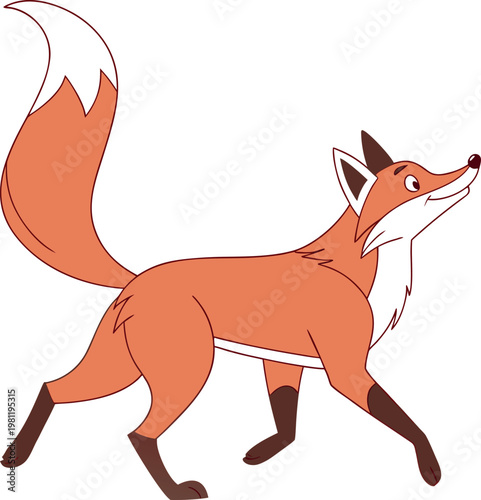 Vibrant Red Fox Illustration Side View Walking Pose Flat Vector Wildlife Graphic