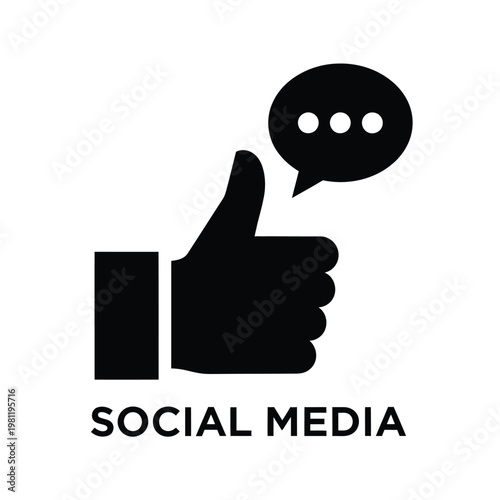 A black silhouette of a hand giving a thumbs up gesture next to a speech bubble with ellipses high quality