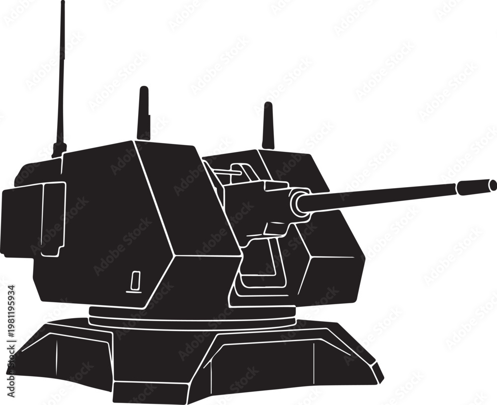 Fototapeta premium Military tank, combat vehicle, armored machine, black illustration