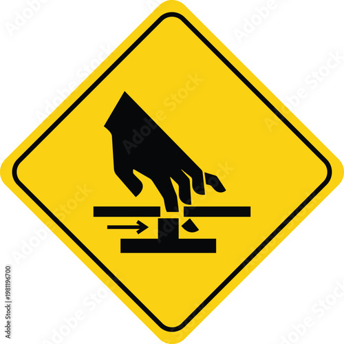 Crushing hazard warning sign hand being caught in machinery safety pictogram for industrial danger and risk prevention vector illustration