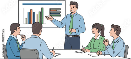 Manager explains key project performance metrics to his attentive.