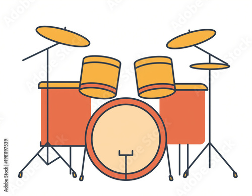 An illustration of a drum kit, a set of drums and cymbals, used for playing music
