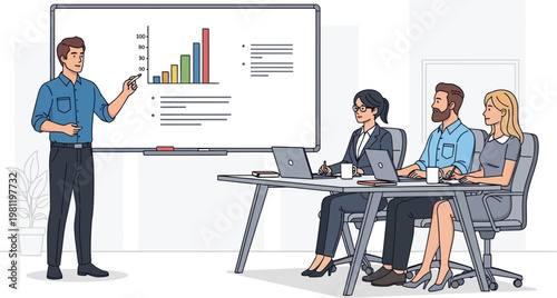 Manager delivers a professional presentation on revenue growth to his team.