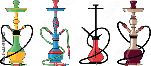 Colorful Hookah Pipe Set with Spiral and Traditional Designs for Smoking, Lounge, and Party Branding
