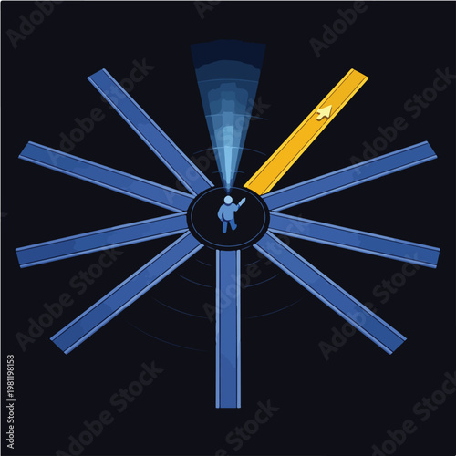 AI Decision Optimization Concept with Multiple Pathways and One Highlighted Best Choice Using Data Driven Strategy Illustration