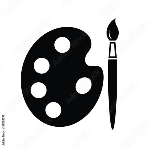 Foto A simple black and white illustration depicts a painter s palette with several w