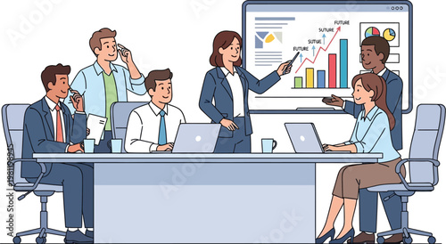 Business team collaborates in a boardroom setting to discuss future goals.