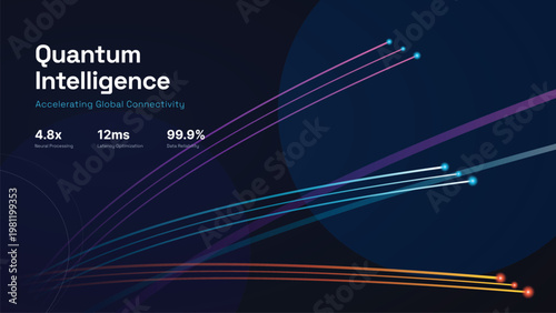 The futuristic illustration showcases a network of colorful lines representing accelerated global connectivity through quantum intelligence.