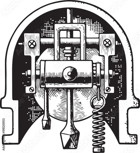 Vintage mechanical clockwork movement with intricate gears and springs hand drawing illustration vector