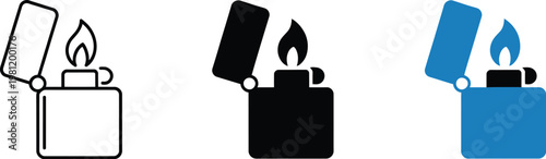 Gasoline lighter icon pocket lighter ignition flame spark fuel fire start flammable tool symbol illustration isolated design