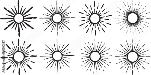 Symmetrical star patterns with varying ray lengths and densities Vector