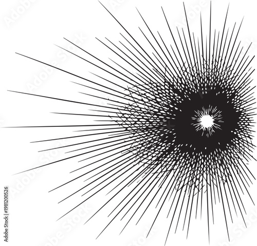 Explosive radial lines emanating from a central point with intricate patterns hand drawing illustration vector