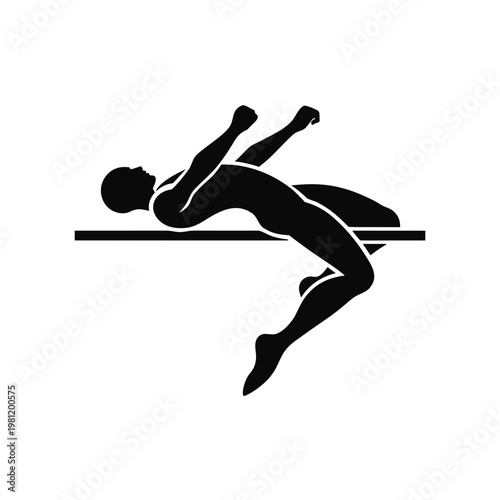 Black silhouette of male athlete hurdling, athletic sports icon, vector hurdle runner, fitness symbol