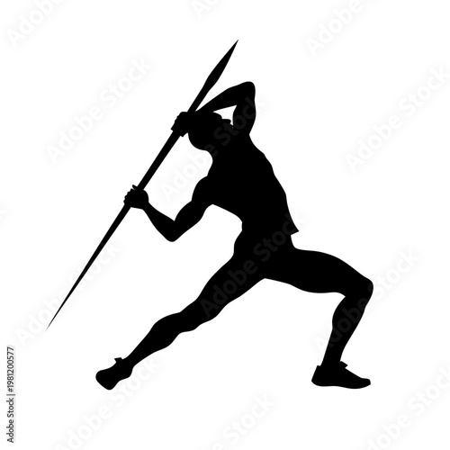 Black silhouette athletic man throwing spear, sport icon, athleticism, competitive sports