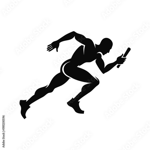 Running athlete, sports icon, relay race, black silhouette, athletic motion