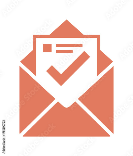 メールとチェックマークのアイコン、メッセージ受信と確認を示すシンプルでモダンなベクターイラスト。ビジネス、コミュニケーション、通知、承認の概念に最適なグラフィックリソース。