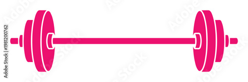ピンクのバーベルベクターイラスト、フィットネスと筋力トレーニングのシンボル、ジムやワークアウトのアイコン、健康的なライフスタイルを表現するシンプルなスポーツ器具