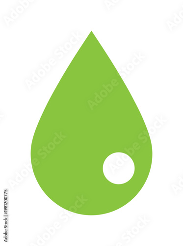 鮮やかなライムグリーンの水滴、環境に優しいエコフレンドリーな液体アイコン、清潔感のあるシンプルな雫型ベクターイラスト、自然エネルギーや健康的なライフスタイルを表現するグラフィック素材