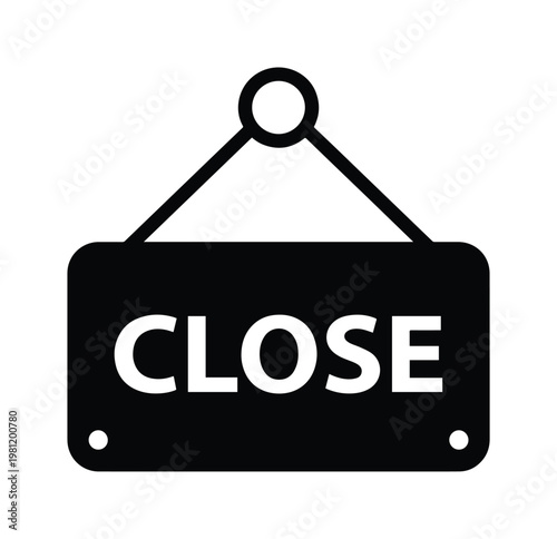 クローズドサインのシンプルでモダンな黒いベクターアイコン、店舗や施設の閉鎖を示すビジネス向けグラフィックリソース、ウェブサイトやアプリのUIデザインに最適な閉じるマーク