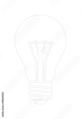 ミニマルな電球のベクターアウトラインイラスト、アイデアやひらめきを象徴するシンプルなアイコンデザイン、創造性やソリューションを示すグラフィックリソース。