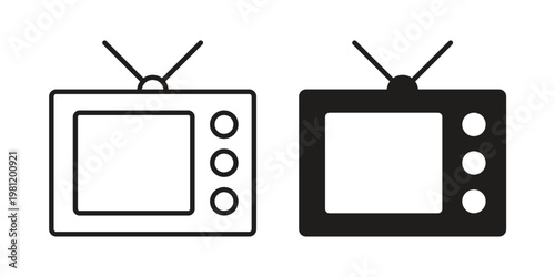 Television icon in black stroke eps vector graphic