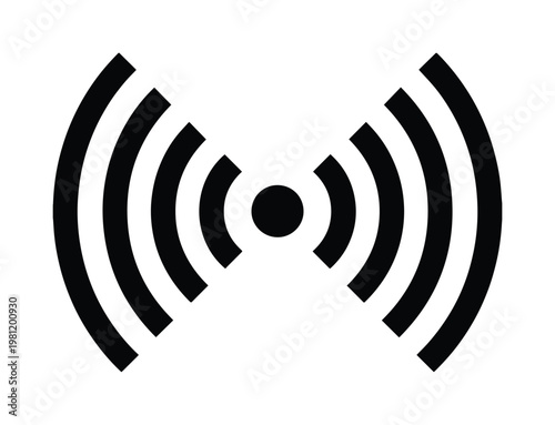 Wi-Fi信号のアイコン、無線LANとデータ通信を示すシンプルな黒いベクターイラスト。ネットワーク接続、電波、ホットスポットの視覚表現。