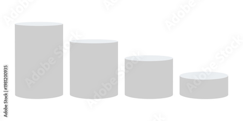 Empty white podium, pedestal and platform, stand stage, cylinder, round empty stages and podium stairs 3d template for product presentation, awards - stock vector