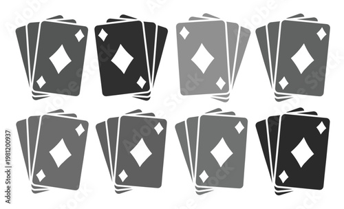 トランプカードのベクターイラストセット、ダイヤモンドのエースが特徴的なポーカーやカジノゲームのカードコレクション。ギャンブル、娯楽、戦略ゲームのグラフィック素材。