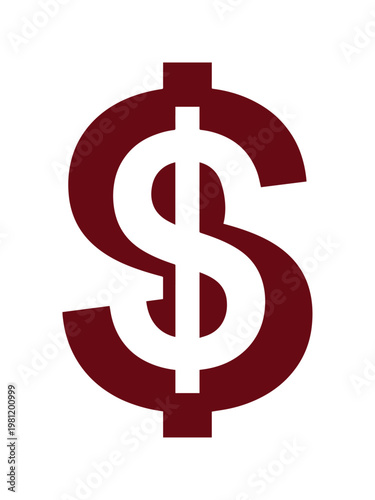 深紅のドル記号、金融と経済の象徴、ビジネスや投資の概念を表すシンプルなベクトルアイコン、収益と富のグラフィックデザイン素材