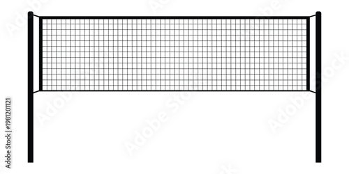 A black badminton shuttlecock flies over the net stark silhouette