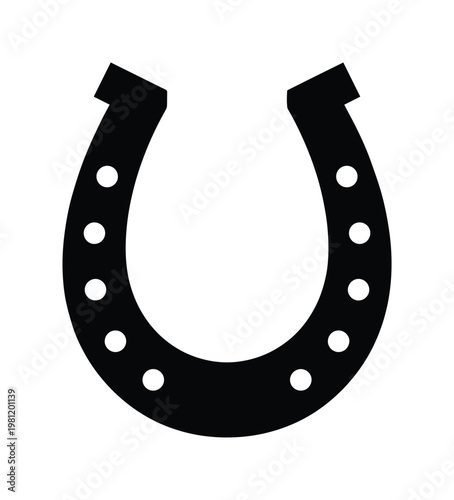 幸運のシンボル、蹄鉄のシンプルなベクターイラスト。成功、富、お守りを象徴する黒い馬蹄のアイコン素材。